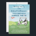 70th Surprise Birthday Party Men's Golf Theme Invitation<br><div class="desc">This fun (SURPRISE) Birthday Party Invitation has a Golf theme and it's perfect for a Golfer. It features a cart on a course and much to personalize to make appropriate for your own event. We have all the ingredients to make it a special party — starting with a party invitation;...</div>