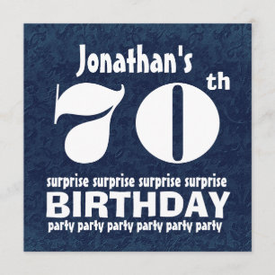 70th SURPRISE Birthday Party Navy Blue White W154 Invitation