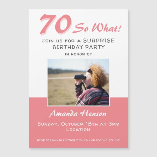 70th Surprise Birthday Party Photo Invitation Card