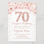 70th Surprise Birthday Party - White Rose Gold Invitation<br><div class="desc">70th Birthday Party Invitation.
Elegant design in faux glitter rose gold and white. Features watercolor blush pink roses,  confetti and diamonds. Perfect for a glam celebration.</div>