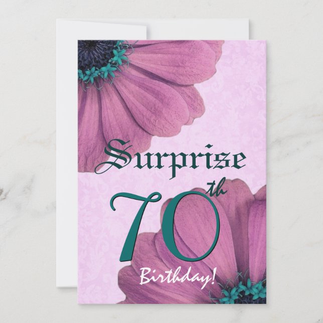 70th Surprise Birthday Pink Daisies E002 Invitation (Front)