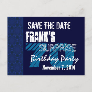 70th Surprise Birthday Save the Date Blue Pattern Announcement Postcard