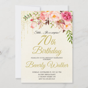 70th Surprise Birthday Women Birthday Invitation