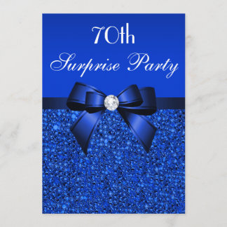 70th Surprise Party Royal Blue Sequins and Bow Invitation