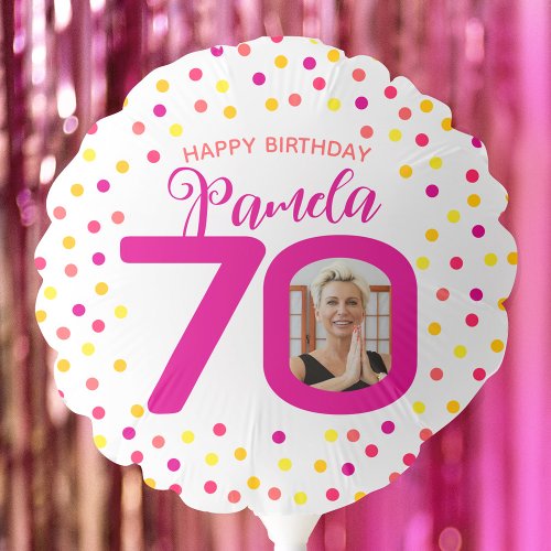 70th two custom photos colorful confetti birthday balloon