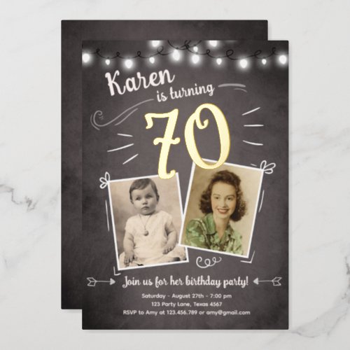 70th Vintage Retro Photo Seventy Surprise Birthday Foil Invitation