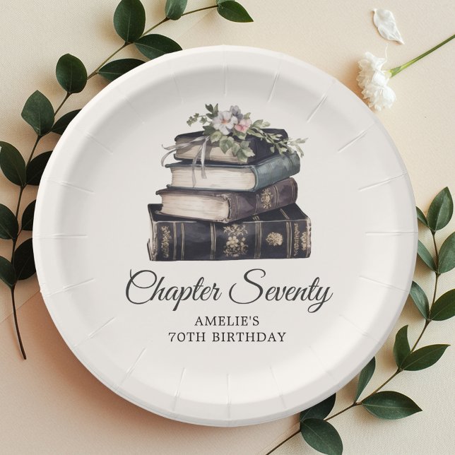 70th | Vintage Victorian Book Birthday  Paper Plates (Creator Uploaded)