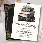 70th Vintage Victorian Book Theme Birthday  Invitation<br><div class="desc">Looking for the perfect invitation for your upcoming birthday bash? Look no further than these charming book-themed invitations! With a simple Victorian-style design featuring a pile of books with wildflowers on an off-white background and an ornate Victorian book cover design on the reverse, these invitations will impress all your guests....</div>