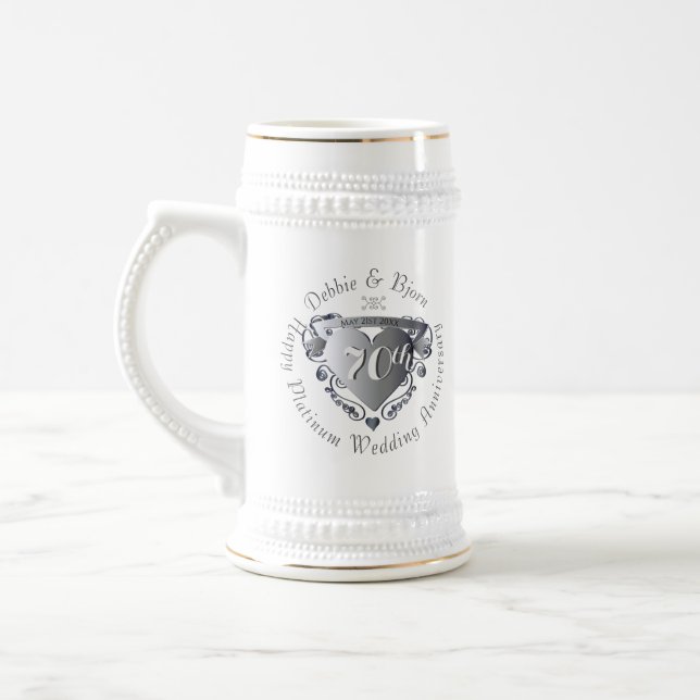 70th Wedding Anniversary 3D Heart Emblem  Beer Stein (Left)