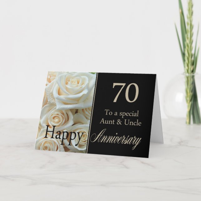 70th Wedding Anniversary Aunt & Uncle  Pink roses Card (Front)