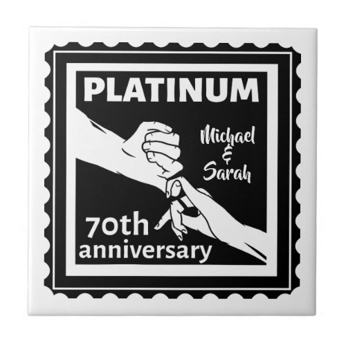 70th wedding anniversary blue platinum traditional ceramic tile