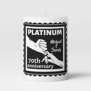 70th wedding anniversary blue platinum traditional pillar candle