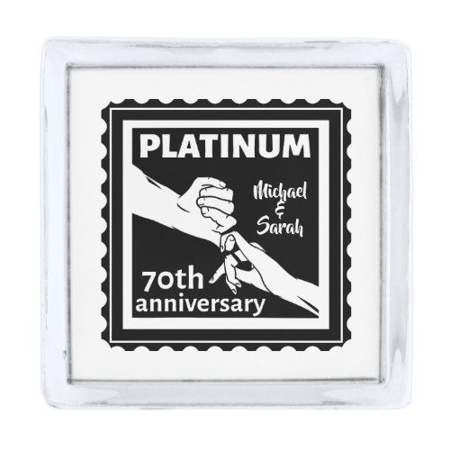 70th wedding anniversary blue platinum traditional silver finish lapel pin