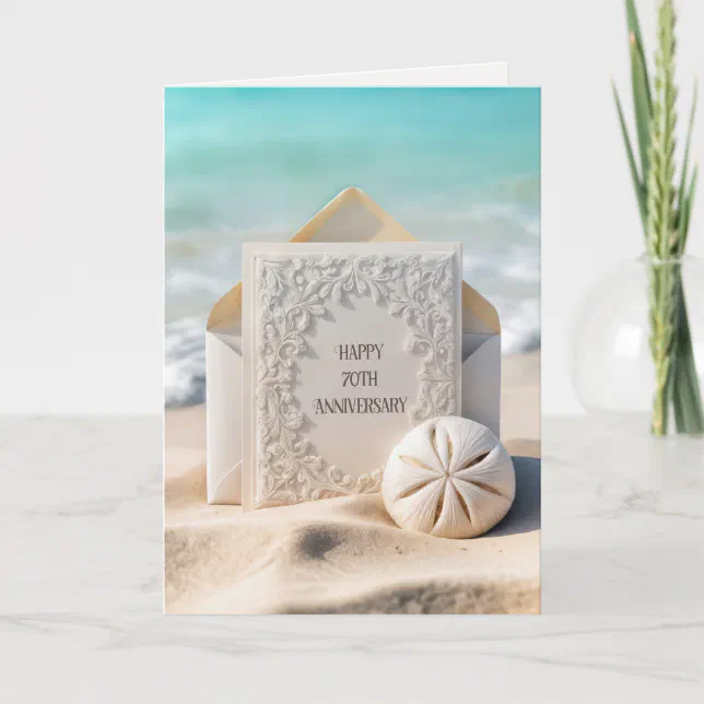 70th Wedding Anniversary Card On Beach Sand | Zazzle