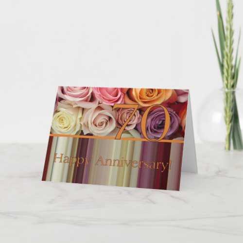 70th Wedding Anniversary Card _Pastel roses stripe