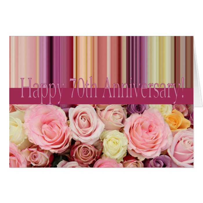 70th Wedding Anniversary Card -Pastel Roses Stripe | Zazzle