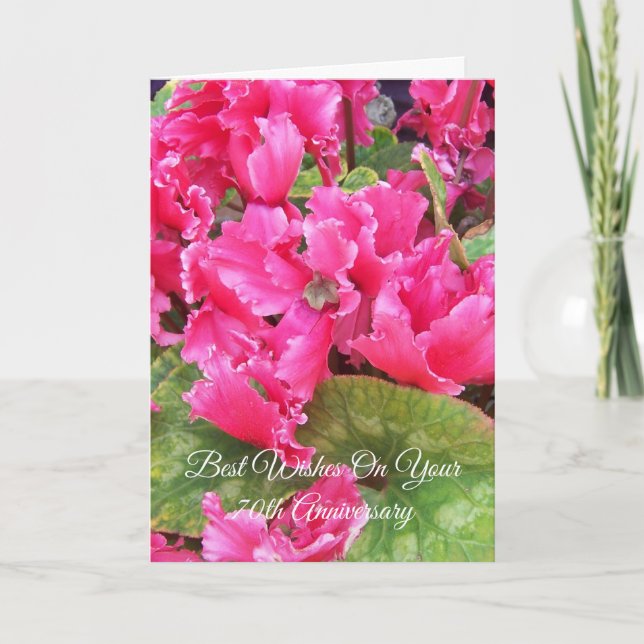 70th Wedding Anniversary Card Pink Floral Design (Front)