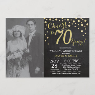 70th Wedding Anniversary Chalkboard Black and Gold Invitation