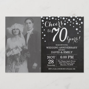 70th Wedding Anniversary Chalkboard Black Silver Invitation
