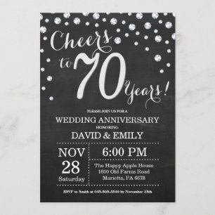 70th Wedding Anniversary Chalkboard Black Silver Invitation