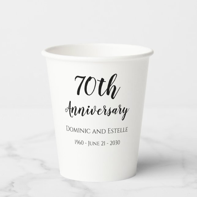 70th Wedding Anniversary Custom Paper Cups (Front)