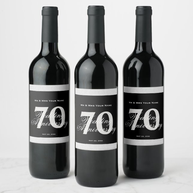70th Wedding Anniversary Custom Wine Label (Bottles)