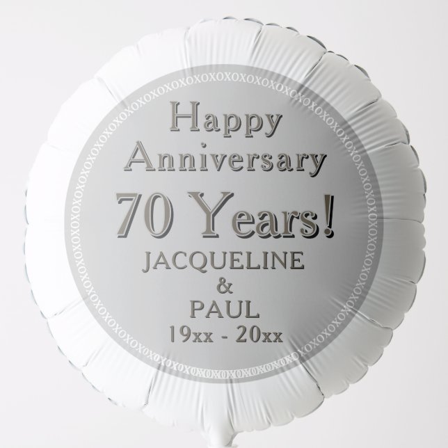70th Wedding Anniversary Dark Platinum Names Balloon (Front)