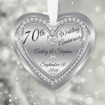 70th Wedding Anniversary Diamond Platinum Keepsake Ornament<br><div class="desc">Elegant faux (printed) diamonds and platinum 70th Wedding Anniversary keepsake photo ornament design by Holiday Hearts Designs (rights reserved). Template fields are provided for you to personalize with your names, anniversary and date. Font styles, sizes and positioning can be customized via the "Customize" button. As stated above, all effects (diamonds...</div>