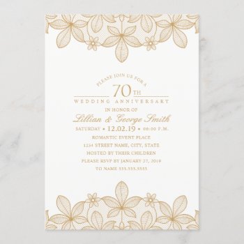 70th Wedding Anniversary Elegant Golden Lace Invitation by superdazzle at Zazzle