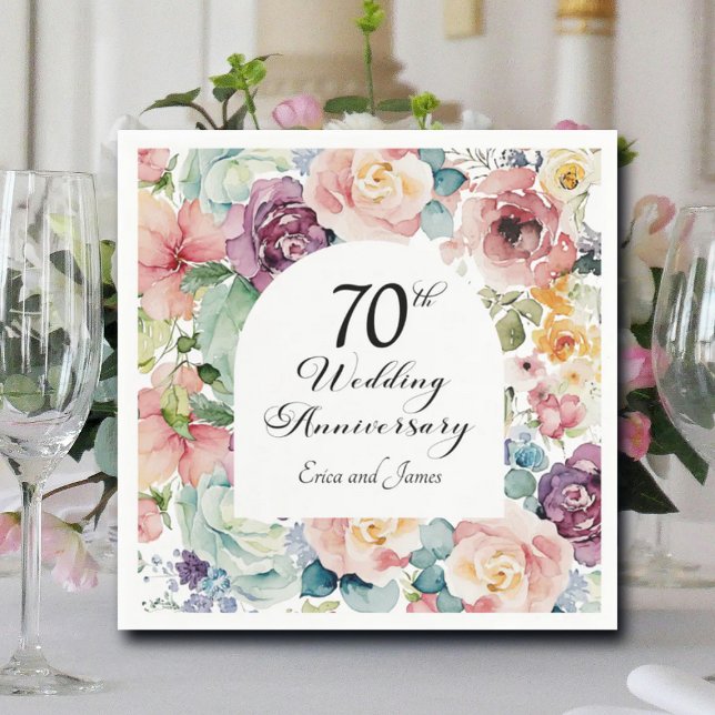 70th Wedding Anniversary Elegant Script Floral Napkins (Creator Uploaded)