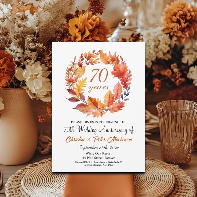 70th Wedding Anniversary Fall Floral Garland Invitation (Creator Uploaded)