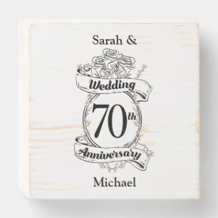70th Wedding Anniversary Flowers Black and white Wooden Box Sign