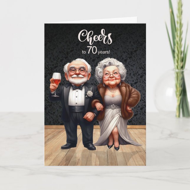 70th Wedding Anniversary Funny Old Couple Cheers Card (Front)