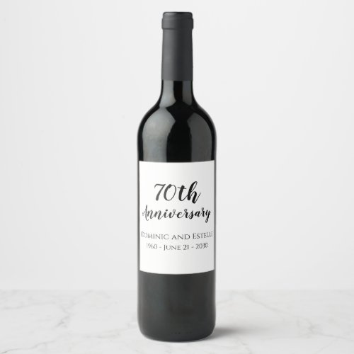 70th Wedding Anniversary Gift Wine Bottle Label