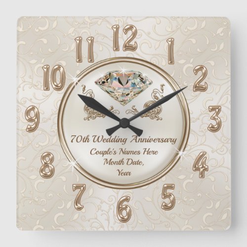 70th Wedding Anniversary Gifts for Grandparents Square Wall Clock