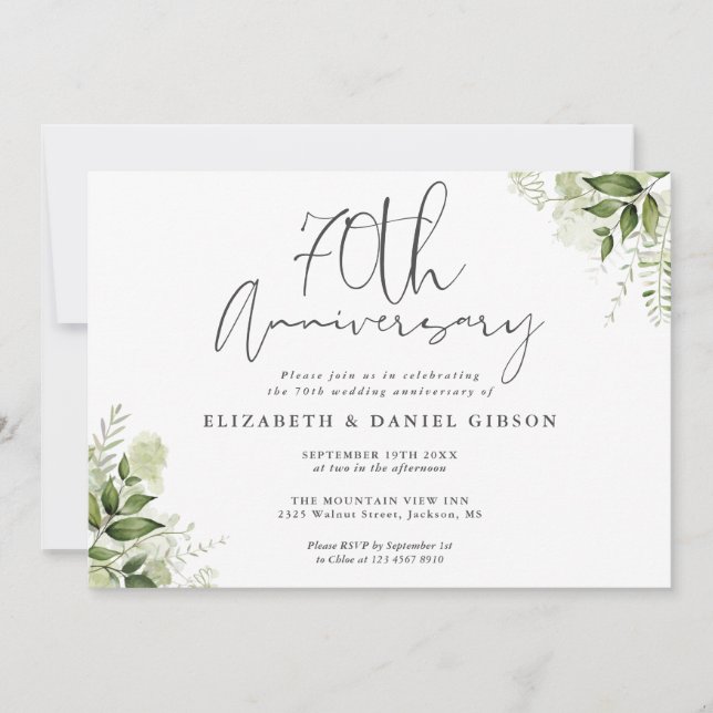 70th Wedding Anniversary Greenery Floral Invitation (Front)