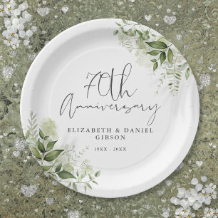 70th Wedding Anniversary Greenery Floral Paper Plates