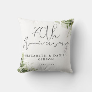 70th Wedding Anniversary Greenery Floral Photo Throw Pillow