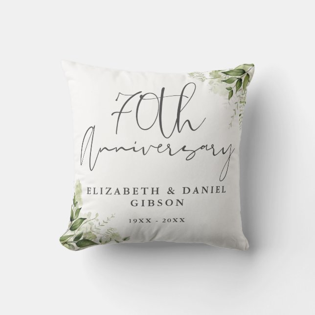 70th Wedding Anniversary Greenery Floral Photo Throw Pillow (Front)