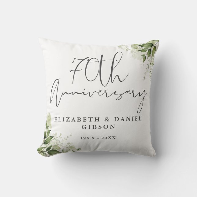 70th Wedding Anniversary Greenery Floral Throw Pillow (Front)