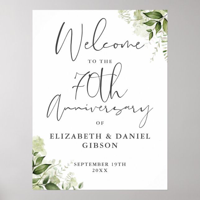 70th Wedding Anniversary Greenery Welcome Sign (Front)