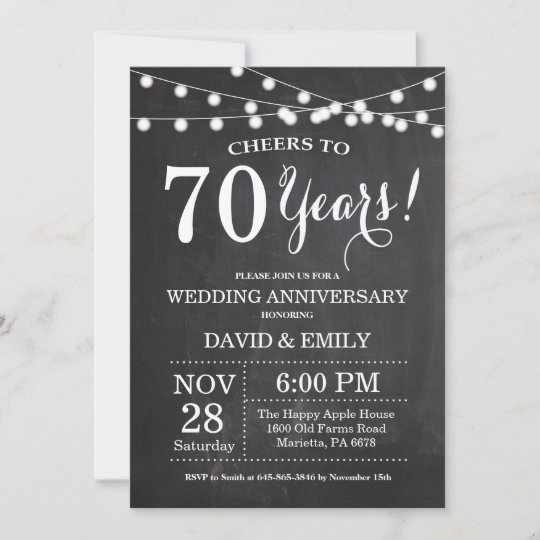 70th Wedding Anniversary Invitation Chalkboard | Zazzle.com
