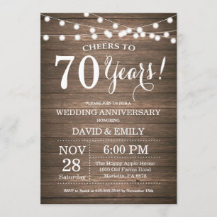 70th Wedding Anniversary Invitation Rustic Wood