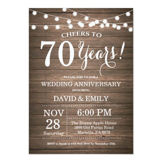70th Wedding Anniversary Invitation Rustic Wood | Zazzle.com