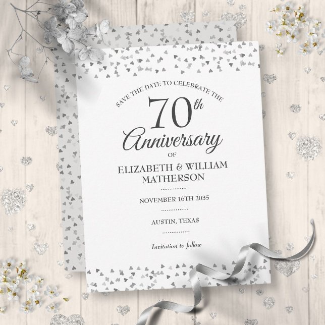 70th Wedding Anniversary Love Hearts Save the Date Postcard (70th Wedding Anniversary Love Hearts Save the Date Postcard)