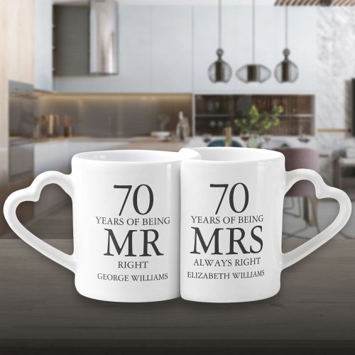 70th Wedding Anniversary Mr Mrs Right Coffee Mug Set