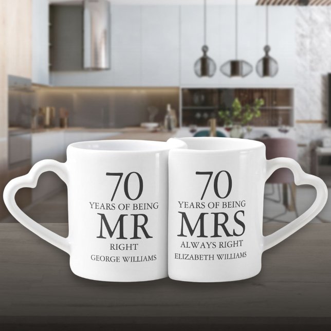 70th Wedding Anniversary Mr Mrs Right Coffee Mug Set (70th Wedding Anniversary Mr Mrs Right Coffee Mug Set)