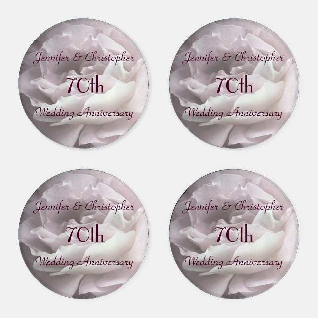 70th Wedding Anniversary Pale Pink Rose Acrylic Coaster Set (Set)