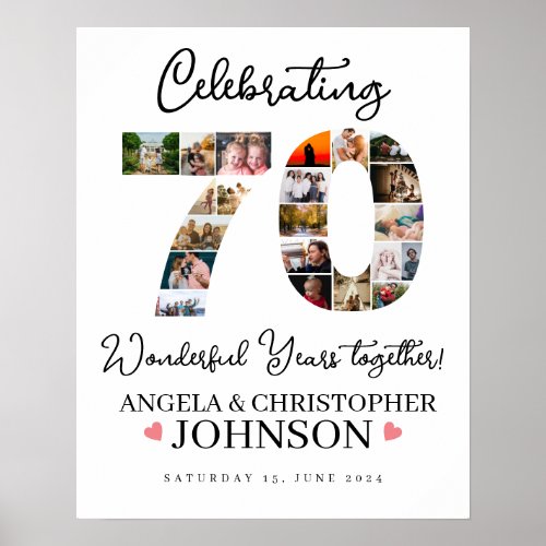 70th Wedding Anniversary Photo Collage party Sign