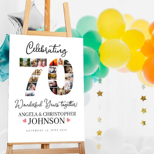 70th Wedding Anniversary Photo Collage party Sign